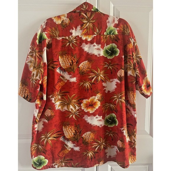 Kennington Ltd Hawaiian Shirt Size XL Red w Floral Pineapples and Drums Unisex - Picture 3 of 5